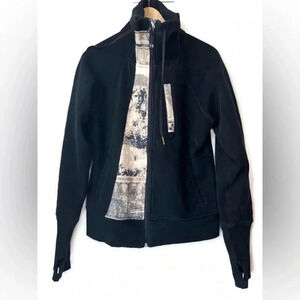 Vintage Lululemon Womens Black Abstract India Scuba Hoodie Summer Casual 10